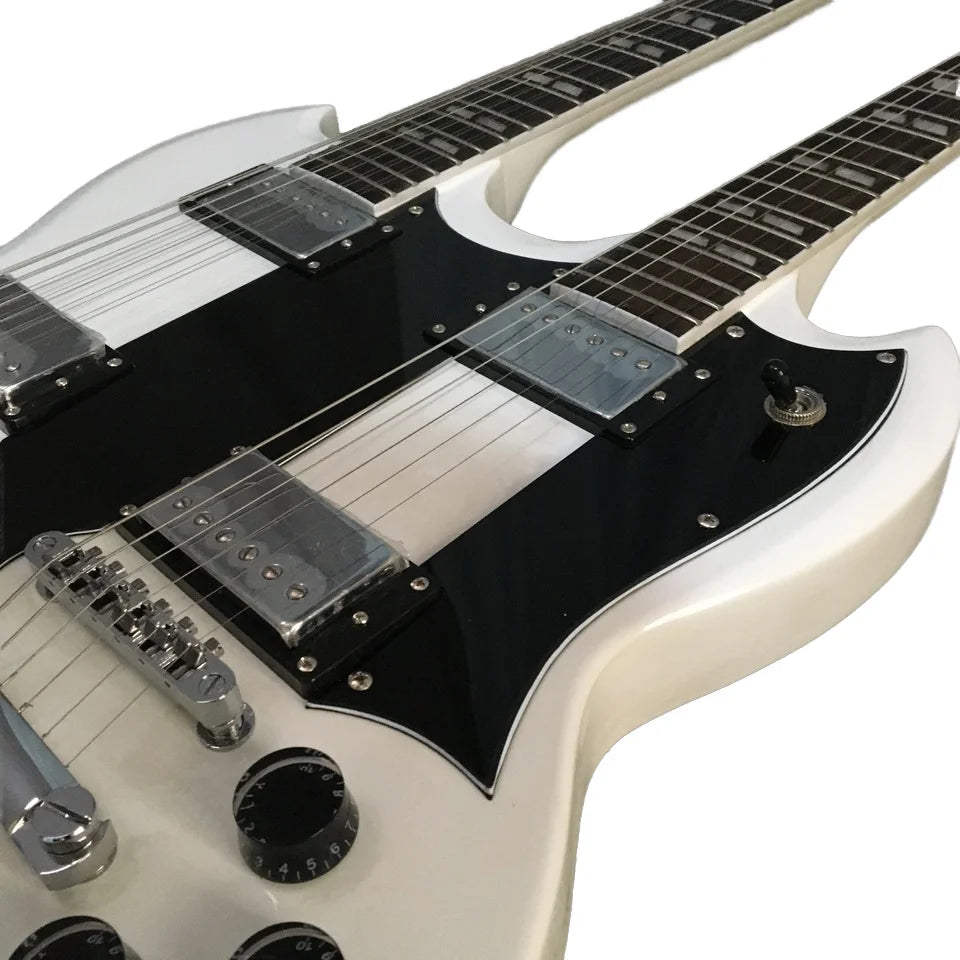 White&Red Double Neck Electric Guitar With 12+6 Strings Gold/Chrome Hardware Gbn Double Neck Guitar
