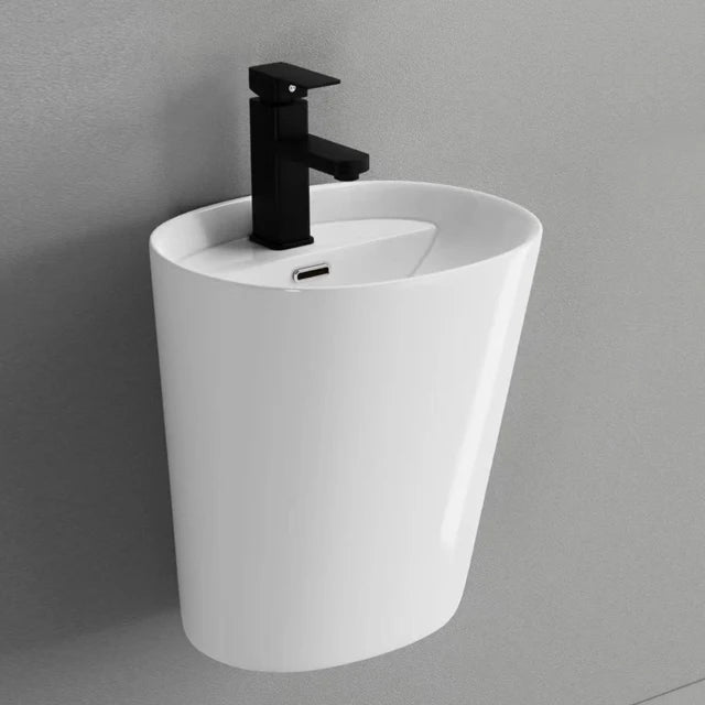 Semi Hanging Ceramic Wash Basin Bathroom Porcelain Half Pedestal Wall Hung Sinks