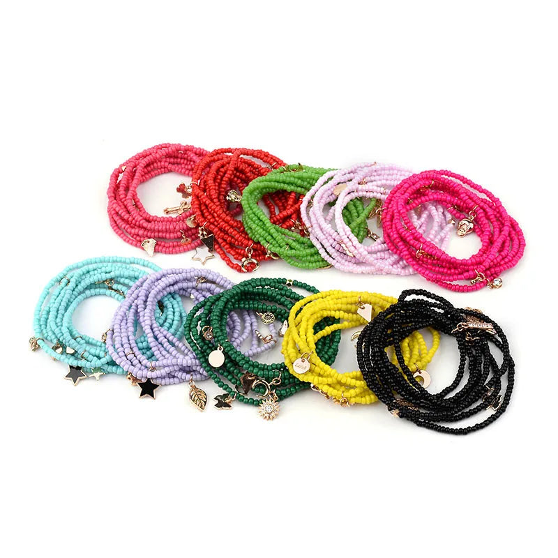 Wholesale Elastic Big Size  Bracelet/necklace/waist Beads  Beaded Layer Chain with Charms