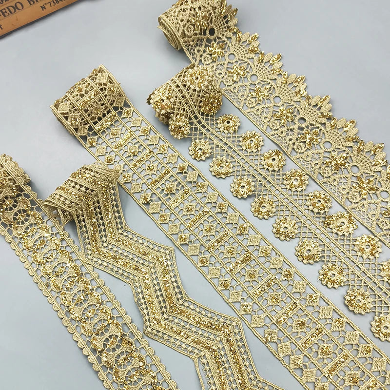 Hollow Shining Latest High Quality Gold Lace Cheongsam Clothes Hem Curtain Lace Trim DIY Accessories