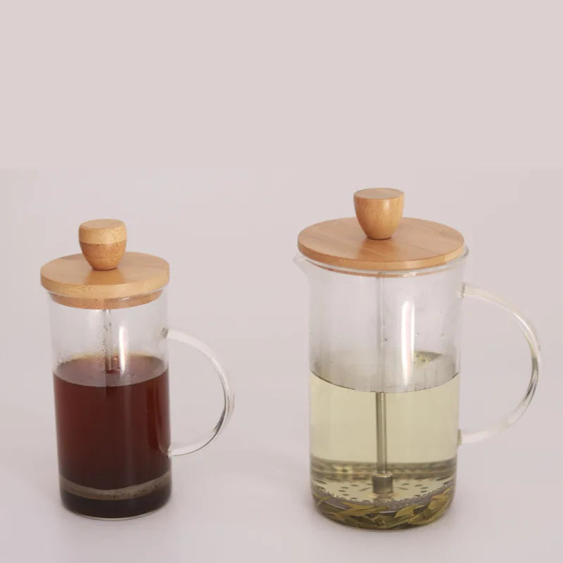 12oz 600ml Eco-Friendly Modern Design Bamboo Lid Heat Resistant Borosilicate Glass French Press Coffee Tea Maker Stainless Steel