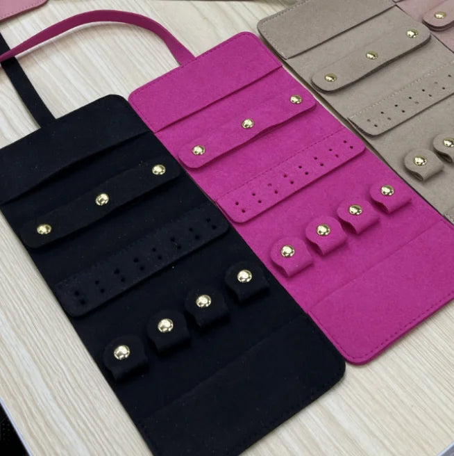 FORTE Foldable Jewelry Organizer Pouch Roll Bag  Macaron Travel Leather Velvet Microfiber Jewelry Pouch for Women