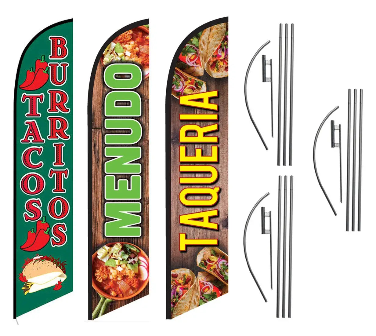 Promotion Tacos Burritos Menudo Taqueria Mexican Restaurant Advertising Feather Flag