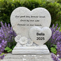 Gray White Dual-Heart Resin Fashion Pet Memorial Plaque Hand-Painted Engraved Texture Artistic Design Customized Outdoor Garden