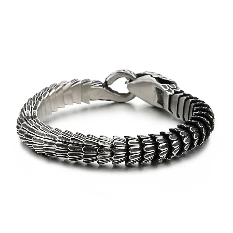 Luxury Hip Hop Titanium Steel Chain Link Snake Scale Mens Retro Stainless Steel Spirit Snake Unisex Bangle Men's Punk Jewelry