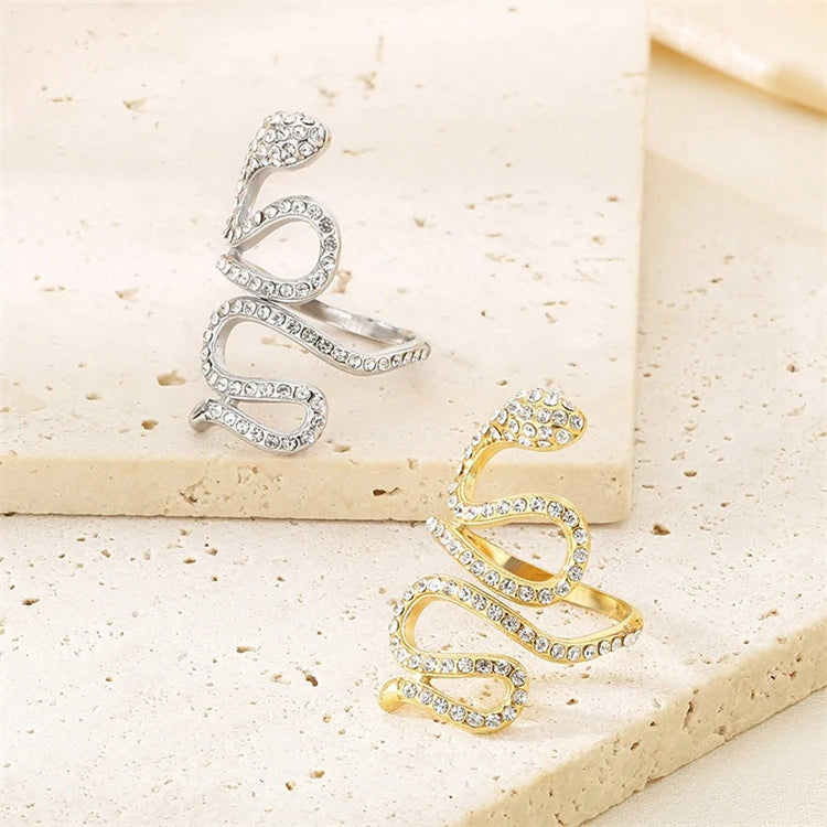 Accept Custom Charms for Jewelry Making Ring 5A+ Zircon Snake Stainless Steel Ring for Women