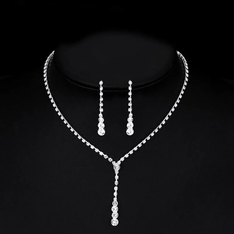 Wholesale 2025  Bridal Necklace Jewelry Set Shiny Simple Fashion Rhinestone Fine Jewelry Jewelry Sets