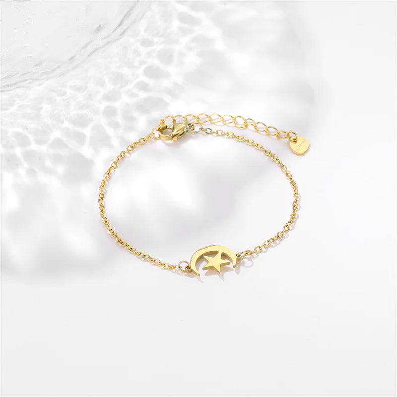 Cheap Fashionable Simple Star Moon Bracelet Women's Stainless Steel Versatile Hollow Bracelet Wholesale of Hand Accessories