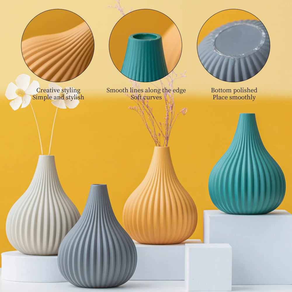 Simple Vertical Pattern Small Flower Vase Arrangement Colorful Aromatherapy Ceramic Tabletop Dried Flower Frosted Vase