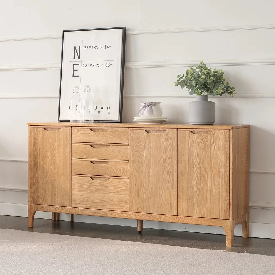 A7141 Light Luxury Dining Room Buffet Sideboard Cabinet Solid Oak Wood Modern