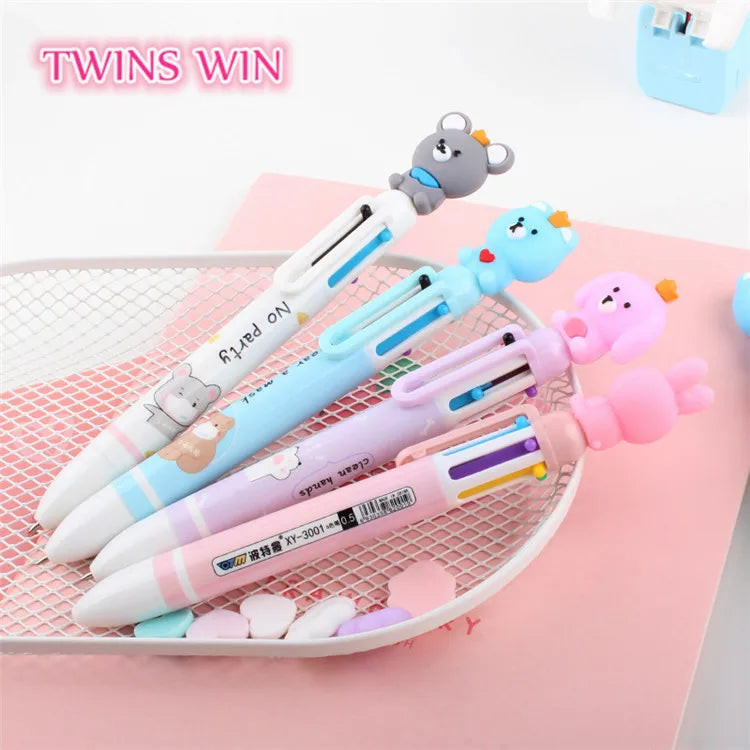 Cute Silicone 6-color Ballpoint Pen Cartoon Student Stationery Multi-function Press Bullet Oil Pen 550