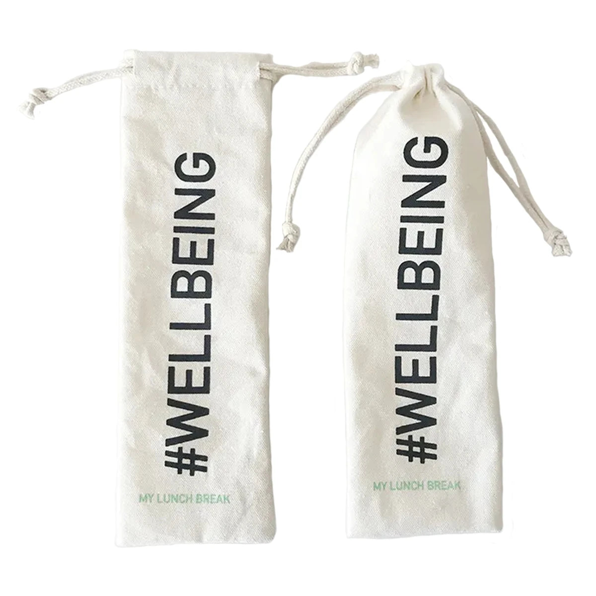 Custom Logo Printed Cotton Knife and Fork Packaging Pouches Straw Sacks Drawstring Canvas Tableware Bags