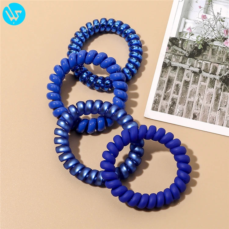 Klein Blue Telephone Wire Rubber Bands Stretchy Colors Non-mark Coil Ropes Solid Hair Ties