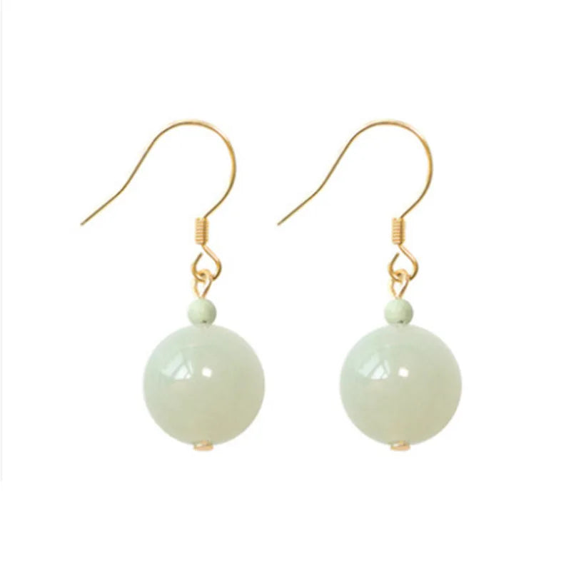Wholesale Minimalist Earrings 14k Real Gold Plated Hook Earrings Chunky Fancy Crystal Ball White Green Jade Tassel Earrings