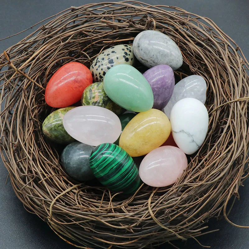 Factory Wholesale Gem Stone Easter Colored Egg Natural Gemstone Scouring Bird Egg Shaped 30mm Healing Crystal Jade Small Egg