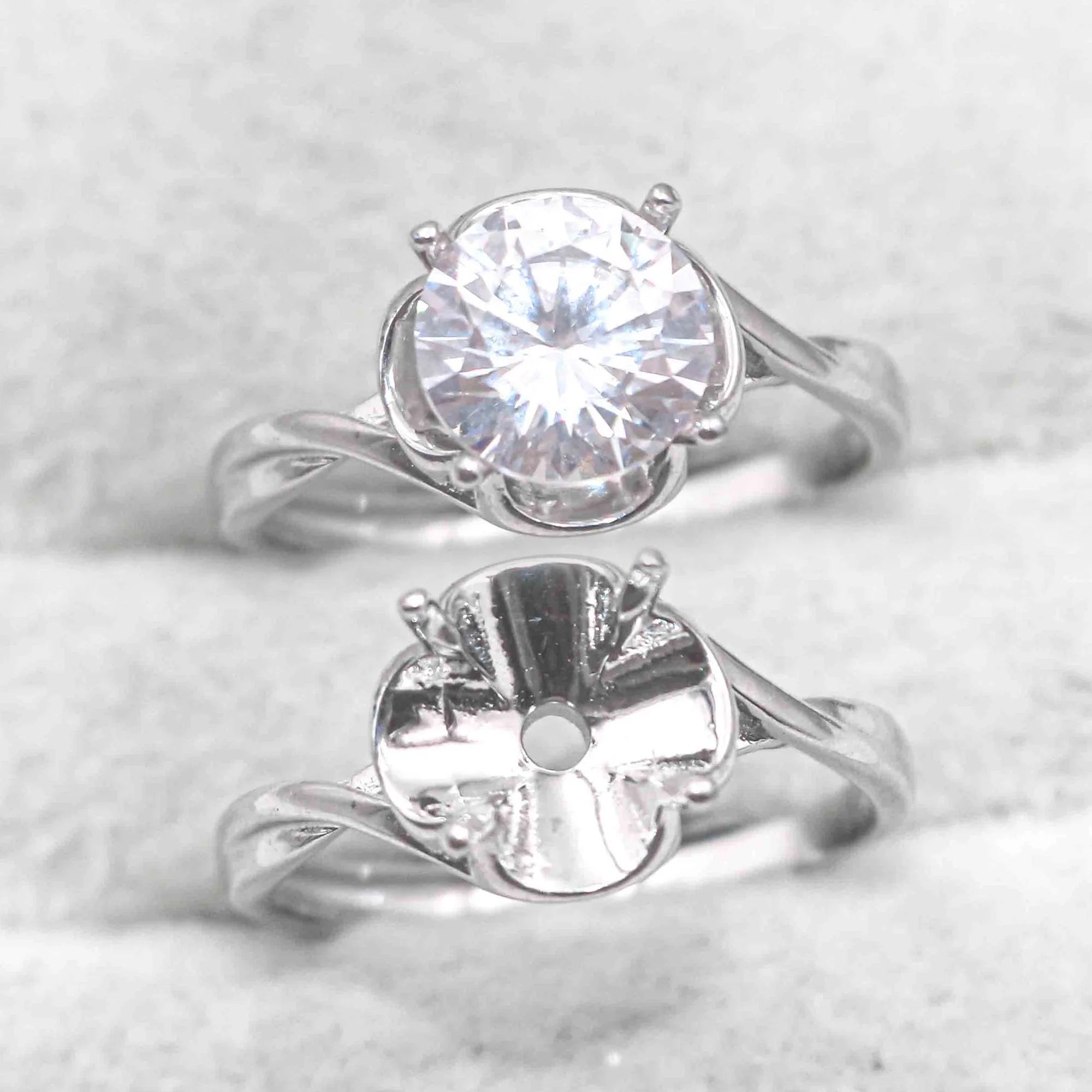Sterling Silver 8mm/2 Carat Semi Mount Ring Frame Blank Moissanite Diamond Claws Setting Base Without Center Stone Inlay for DIY