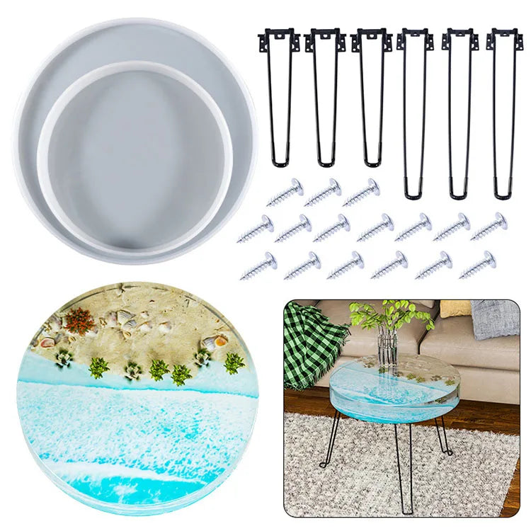 YS 60cm Ocean Big Round Rectangle Table Resin Mold Oversize Round Table Ornaments River Table Silicone Mold Resin Casting Making