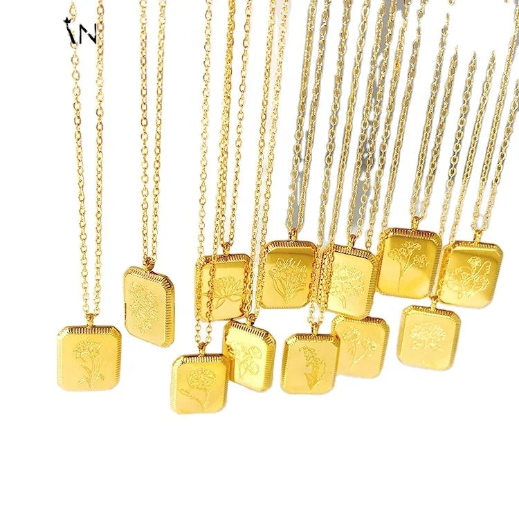 Fashion Jewelry Rose Gold Plated Necklace Stainless Steel  Pendant Necklace  Inlay Flower Necklace