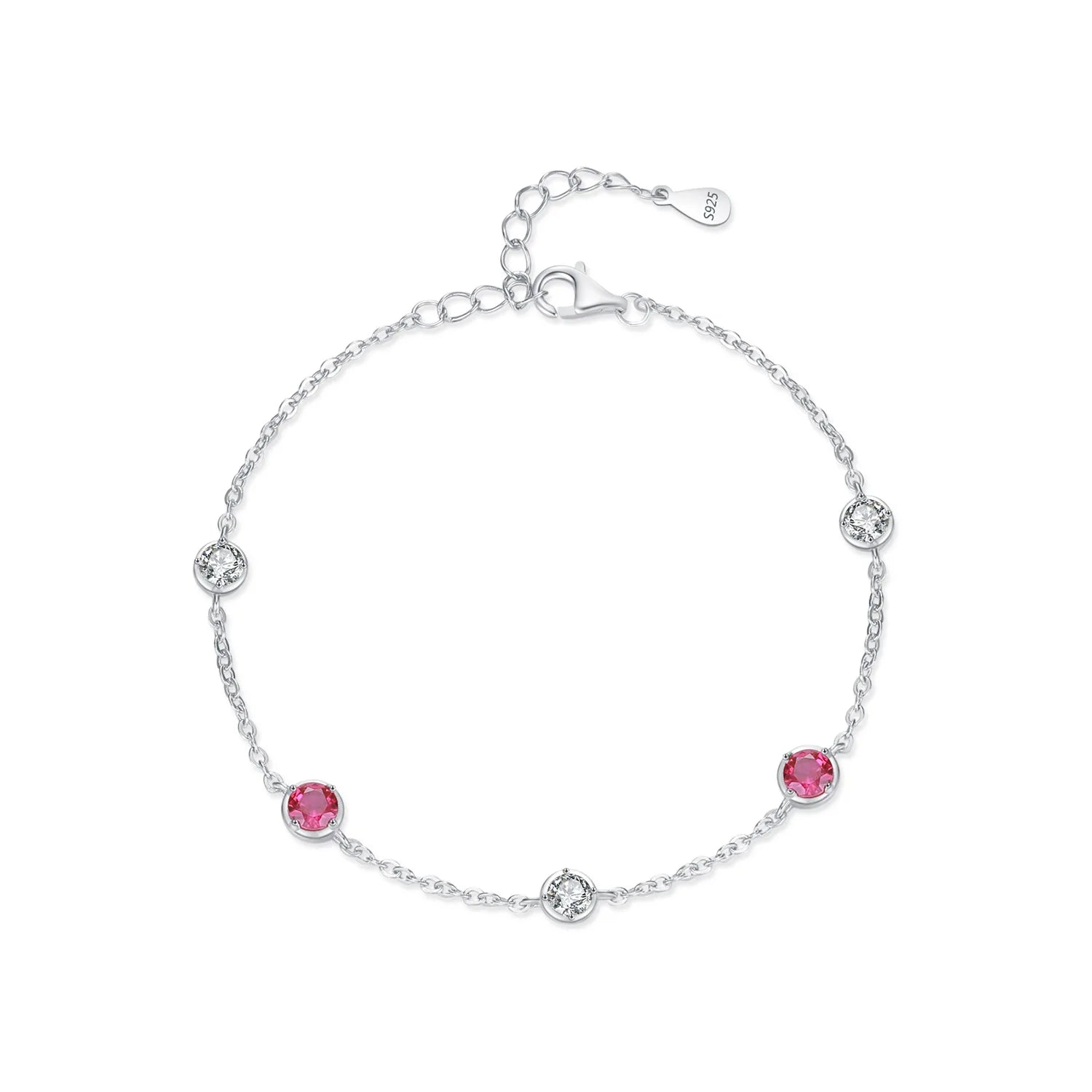 Fashion Exquisite Hand Jewelry Round Zircon Chain Bracelet 925 Sterling Silver Rhodium Plated Adjustable Bangle