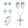 Custom Fashion 925 Sterling Silver Blue Turquoise Cross Sun Earrings Ring and Necklace Fine Jewelry Sets