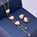 Korean Fashion Stainless Steel Jewelry Sets Hot Sale Gold Plated Heart Pearl Tassel Butterfly Necklace Earrings Sets for Women