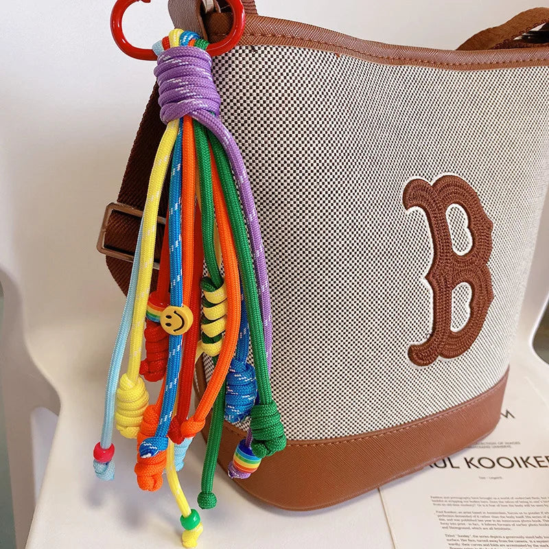 Handmade Braided Cute Women Handbags Knapsack Decorations Key Chain Customize Rope Keychains Colorful Lanyard