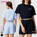 Janya Women's Sportswear 2 Piece Short Sleeve Gym Fitness Crop Tops Sets Wholesale Pockets Shorts Clothing Breathable Yoga Set