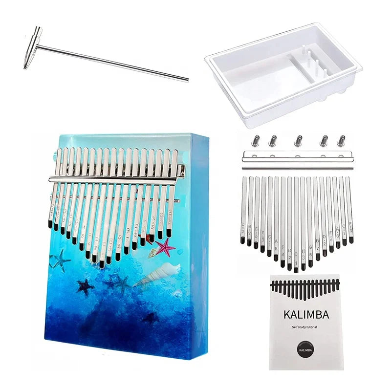 17 Key Finger Piano Resin Mold Thumb Piano Silicone Mold with Study Instruction and Tune Hammer