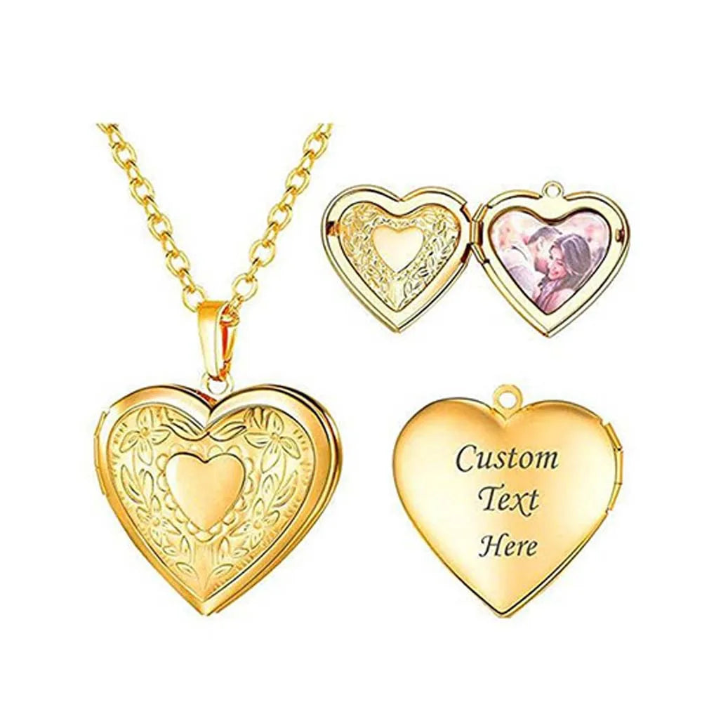 18K Gold Plated Sublimation Blank Photo Locket Pendant Necklace Stainless Steel Picture Memory Couple Heart Locket Necklace