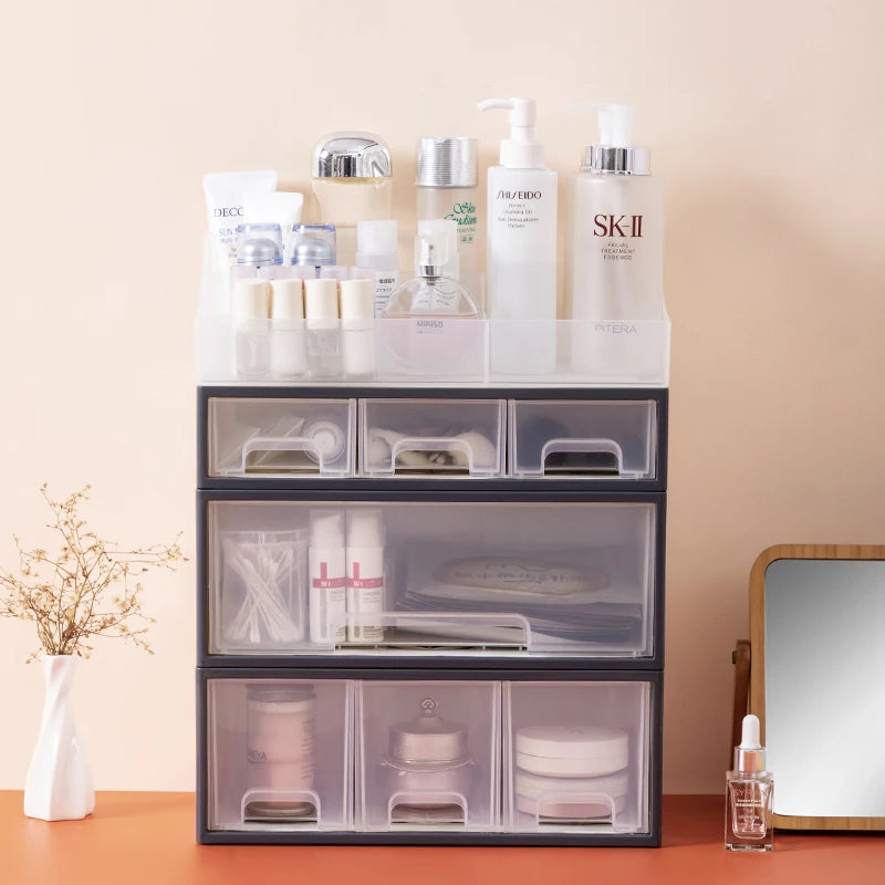 Plastic Cosmetic Drawer Storage Box Multifunctional Desktop Stackable Storage Drawers Organizer Makeup