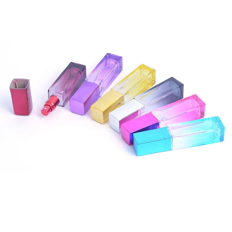 Colored Rectangle Gradient Colorful Women Travel 20ml Clear Square 20ml Refillable Spray Perfume Glass Bottles