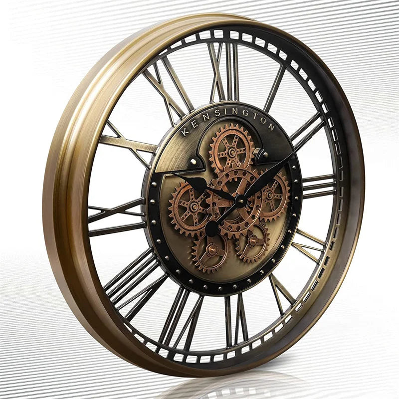 INFINITY TIME 28 Inch Oversized Bronze Antique Steampunk Modern Moving Gear Wall Clock for Dining Room Living Room
