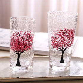 Creative Home Hand-painted Hammer Eye and Cherry Blossom Patterns Minimalist Design Sodalime Glass Juice Cup SJ Glass Brand