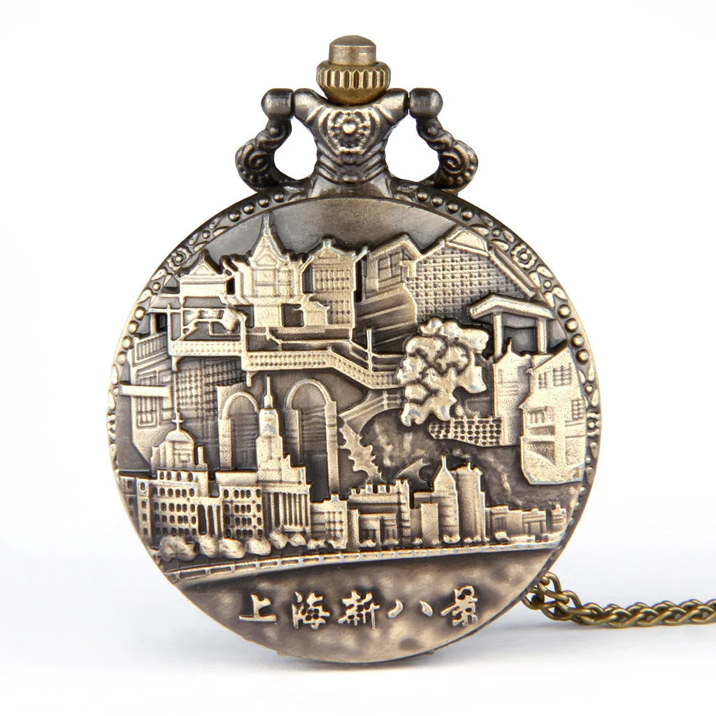 Fashion Queen Shanghai New Eight View Vintage Pocket Watch Castle Couple Pocket Watch