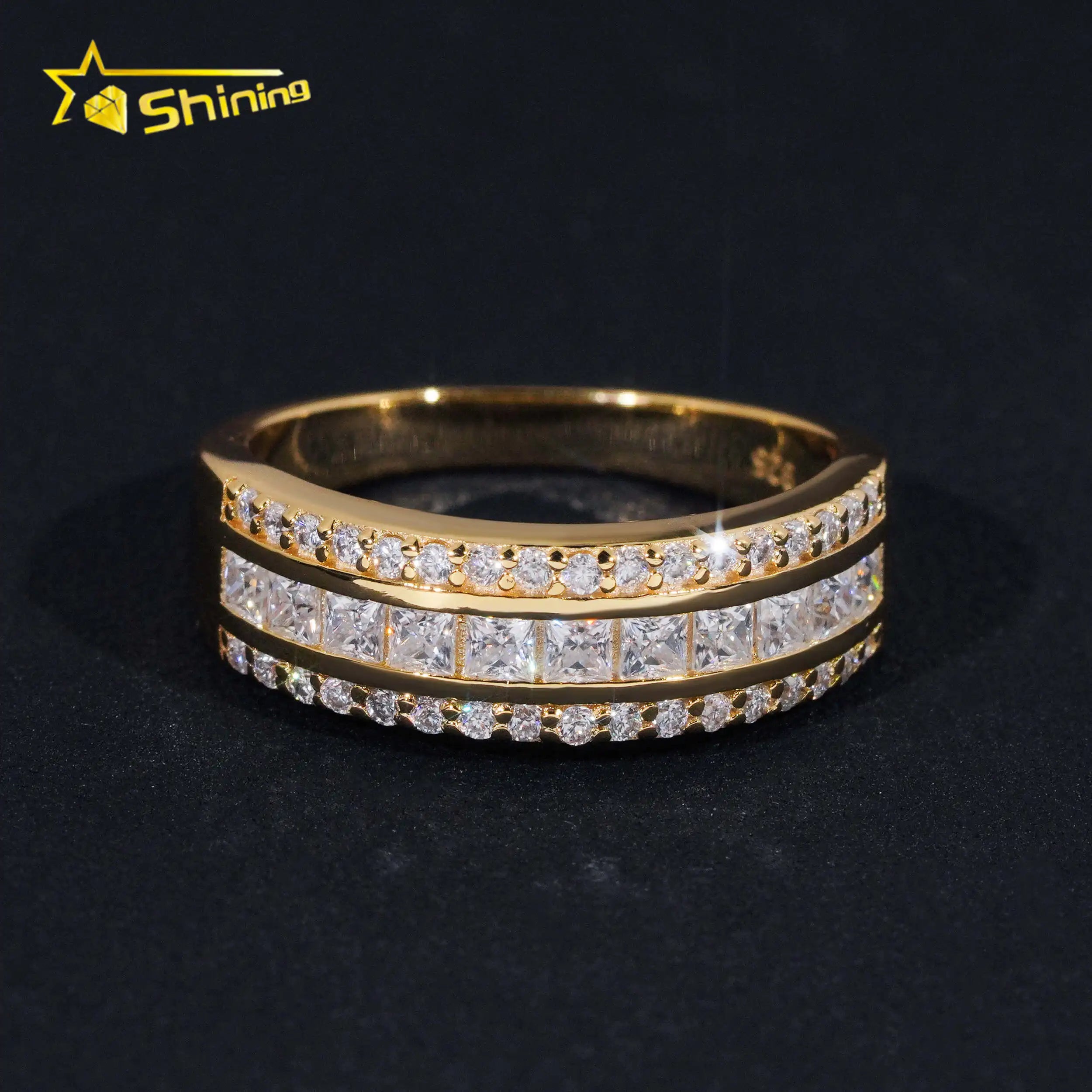 New Design Pass Diamond Tester 925 Silver VVS Moissanite Ring Gold Plated Iced Out Diamond Men Hip Hop Rings