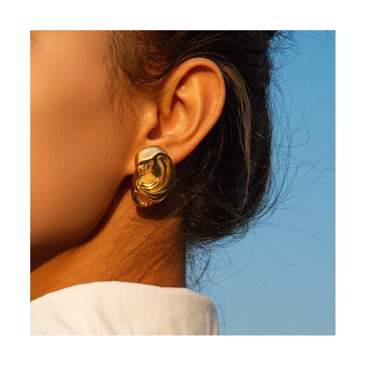 ERESI New Fashion Jewelry Waterproof 18k Gold Stainless Steel Black Hammer Earrings Fashion Geometric Hammered Stud Earring