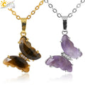 CSJA Hot Gold Plated Stainless Steel Choker Pendant Healing Natural Stone Crystal Butterfly Necklace for Women Jewelry H158