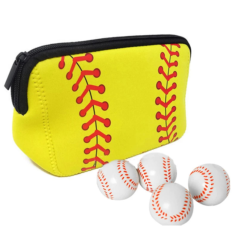 Baseball Travel Cosmetic Bags Waterproof Neoprene Pouch Bag with Zipper Softball Print Makeup Bag