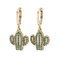 Fashion 18K Gold Plated Cactus Drop Earrings Brass Women Pendant AAA Zircons Earrings Jewelry