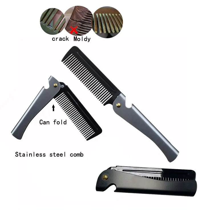 Classic Style Portable Folding Comb Stainless Steel Handle PC Plastic Teeth Custom Logo Flip Hair Comb