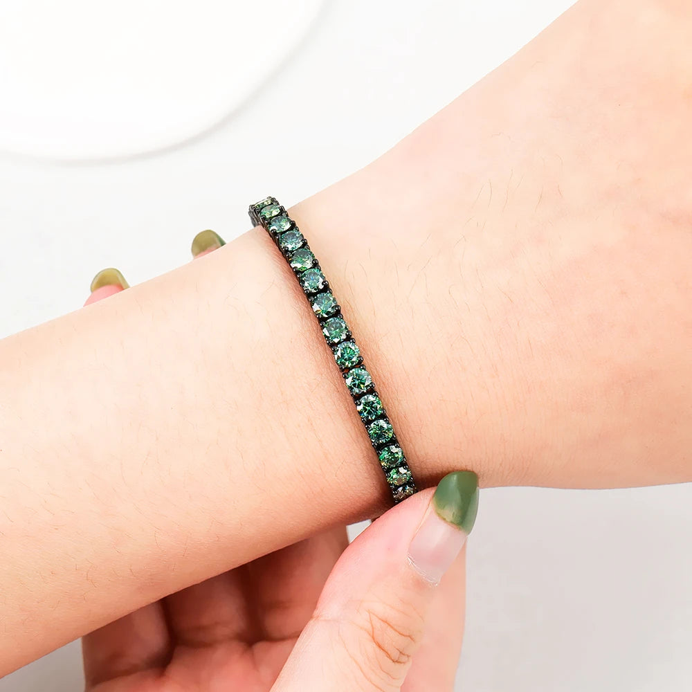 Customized Fine Jewelry Pave Black Gold Plated and Green Women Charm Tennis Mens 925 Sterling Silver Moissanite Bracelet