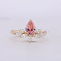 Starsgem  Classic 10k Solid Rose Gold Pear Shape Lab  Sapphire Sukura Pink Gemstone with Moissanite Melee Stone Ring