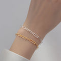 925 Sterling Silver Gypsophila Shining Bracelet Gold Plated Rectangle Chain Paper Clip Bracelet Jewelry for Women