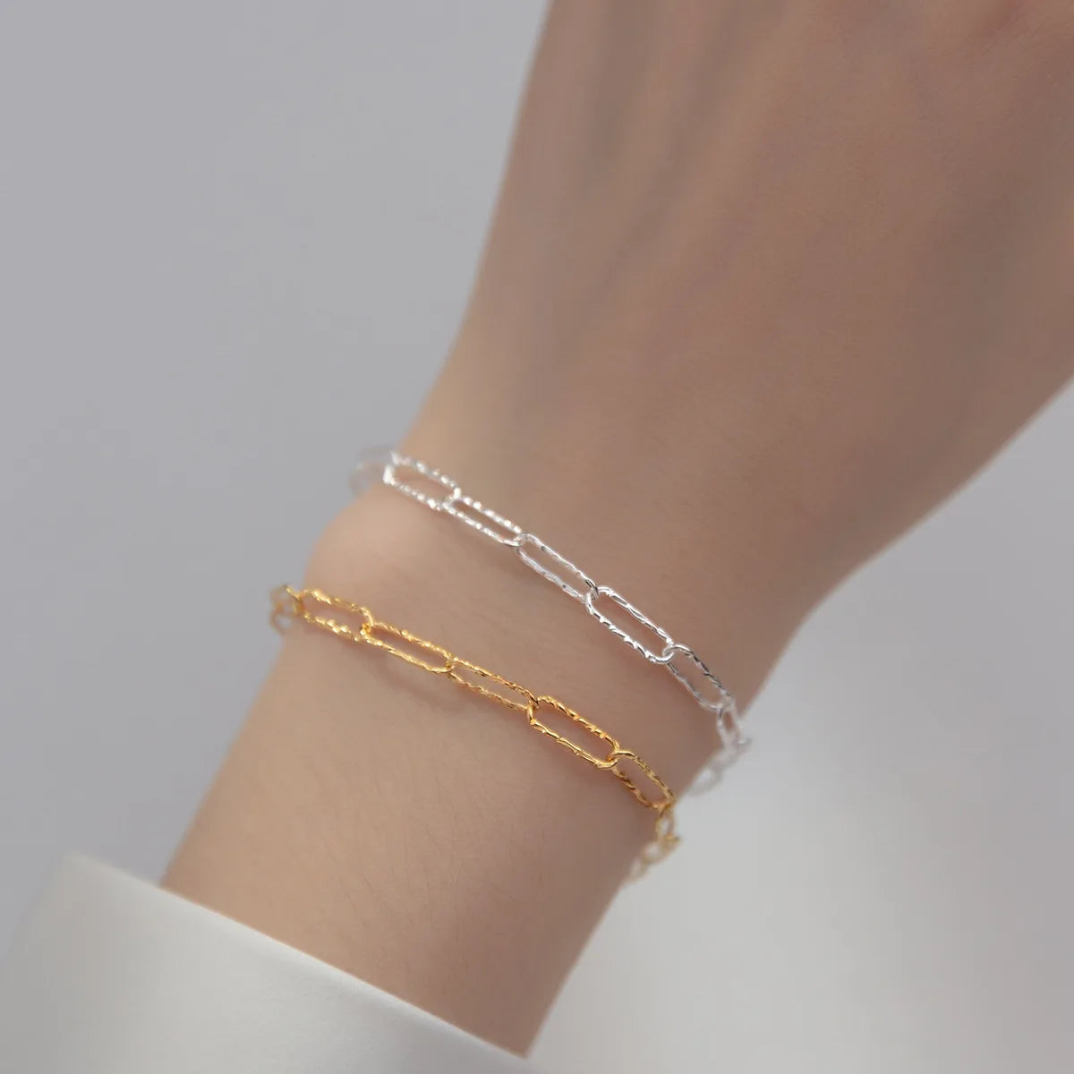 925 Sterling Silver Gypsophila Shining Bracelet Gold Plated Rectangle Chain Paper Clip Bracelet Jewelry for Women