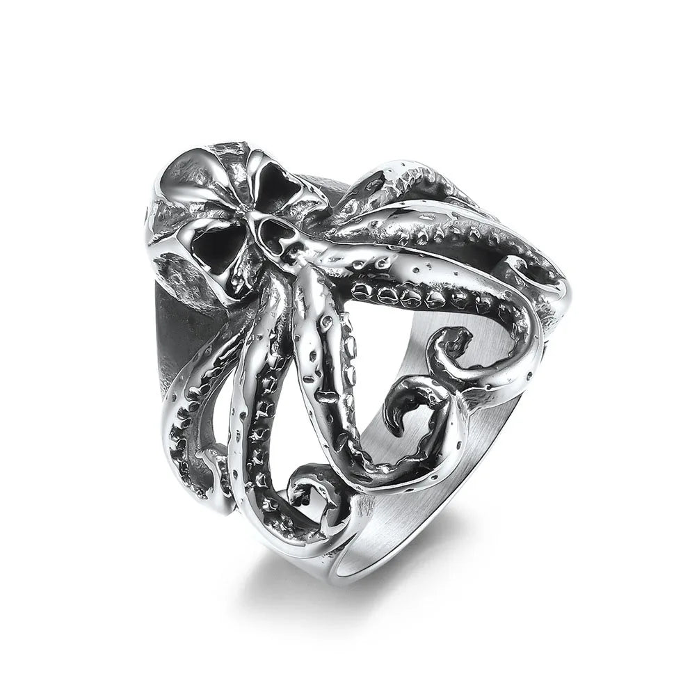 OAHLAN Fashion Jewlery Personality Vintage Octopus Design Male Bands 28MM Neo-Gothic Style Mens Titanium Stainless Steel Rings