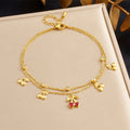 Stainless Steel Anti Tarnish Double Layer Chain Beach Anklet 18k Pvd Gold Plated Cherry Charm Anklet for Women