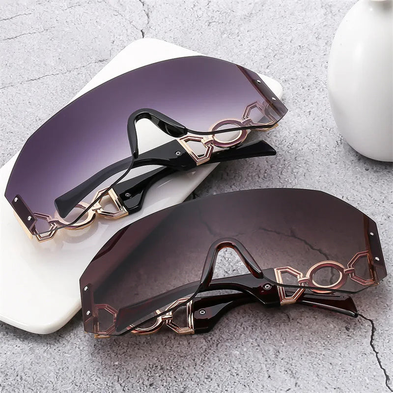 2024 Newest Metal Men Women Metal Rimless Big Lens Eyewear Luxury Eyeglasses Vintage Customize Logo Fashionable Sunglasses