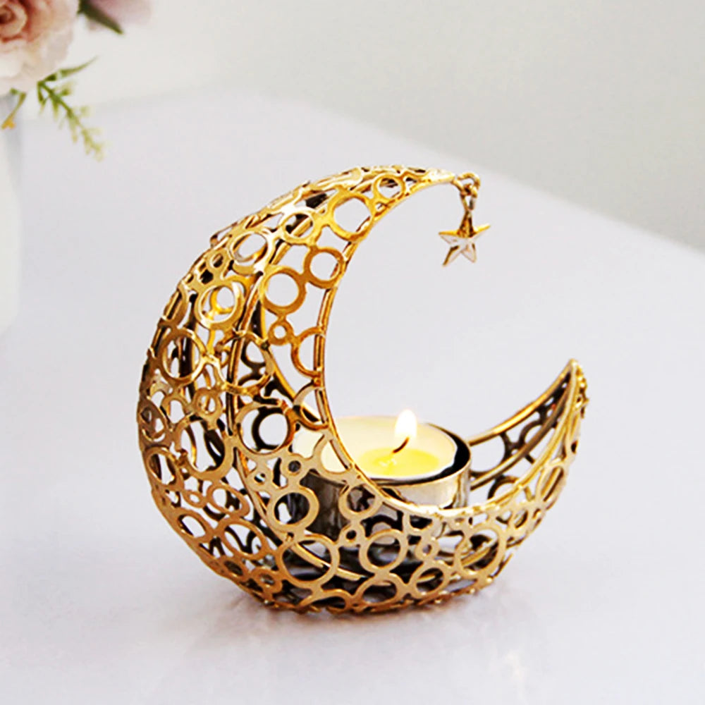 Luxury Gold Plated Muslim Moon Candlestick New Design for Home Decorations During Eid Al Adha & Ramadan Made of Iron