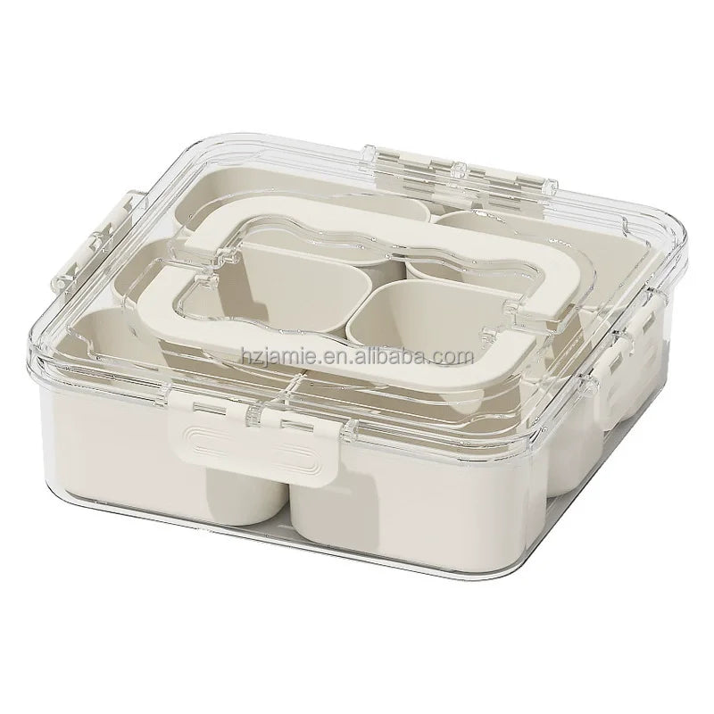 Eco-Friendly Plastic Airtight Outdoor Serving Tray Plant Pattern Spice & Dry Fruit Snack Box with Lid Plate Dish