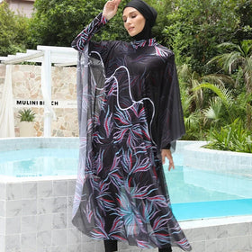 New Trendy Muslimah Swimwear Bathing Suit Islamic Muslim Swimwear Modest Long Sleeve Print Burkini for Muslim Woman